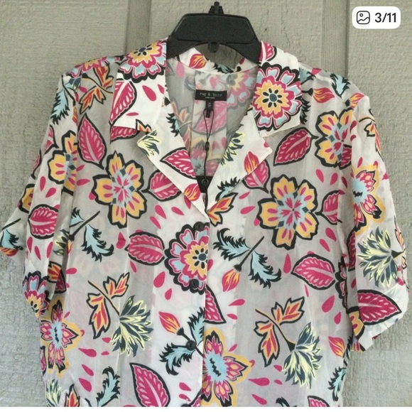 Rag & Bone Floral Mare Cropped Silk Blouse/Shirt NWT $350 Medium - Picture 3 of 11